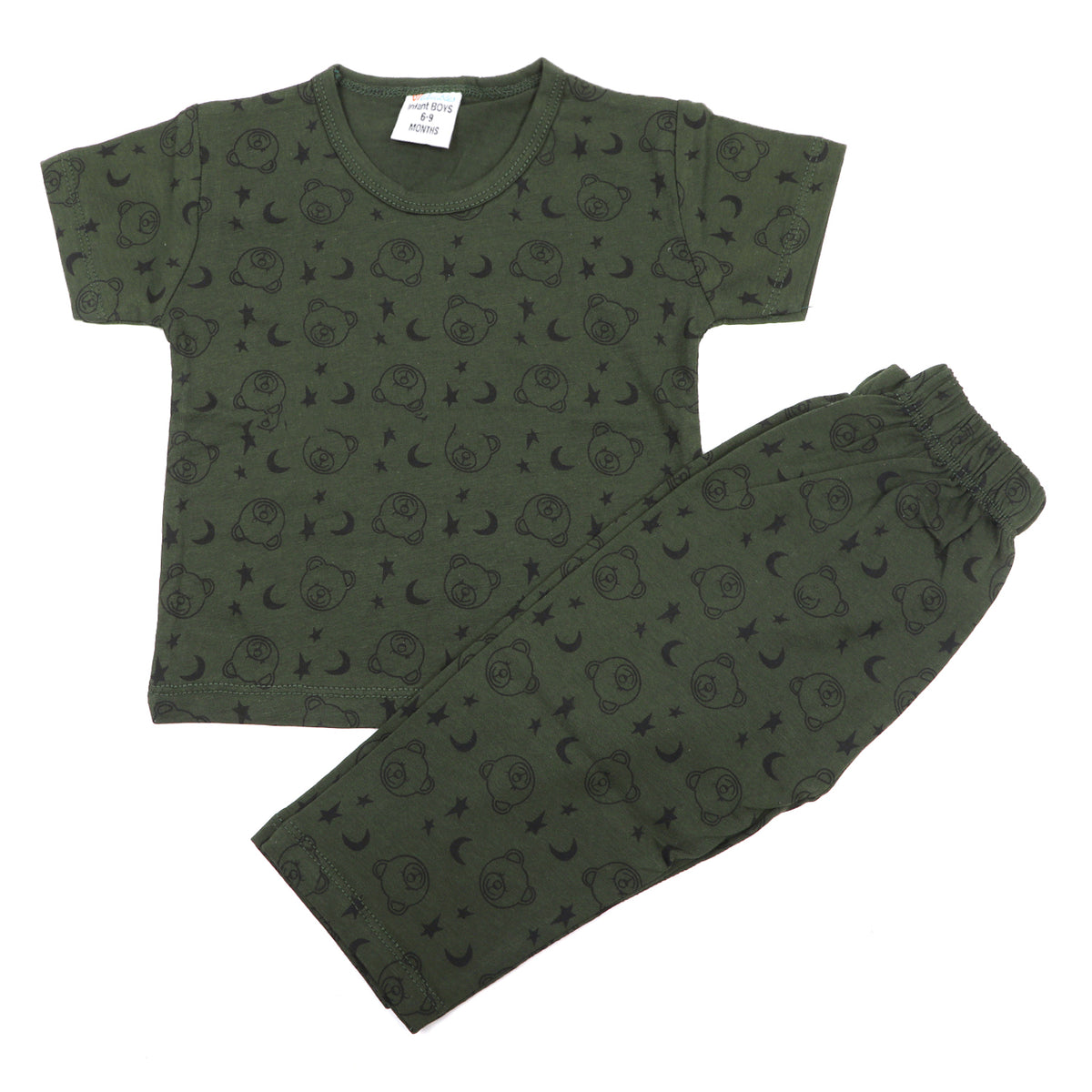 Newborn Boys Round Neck Half Sleeves Night Suit - Dark Green, Newborn Boys Sets & Suits, Chase Value, Chase Value