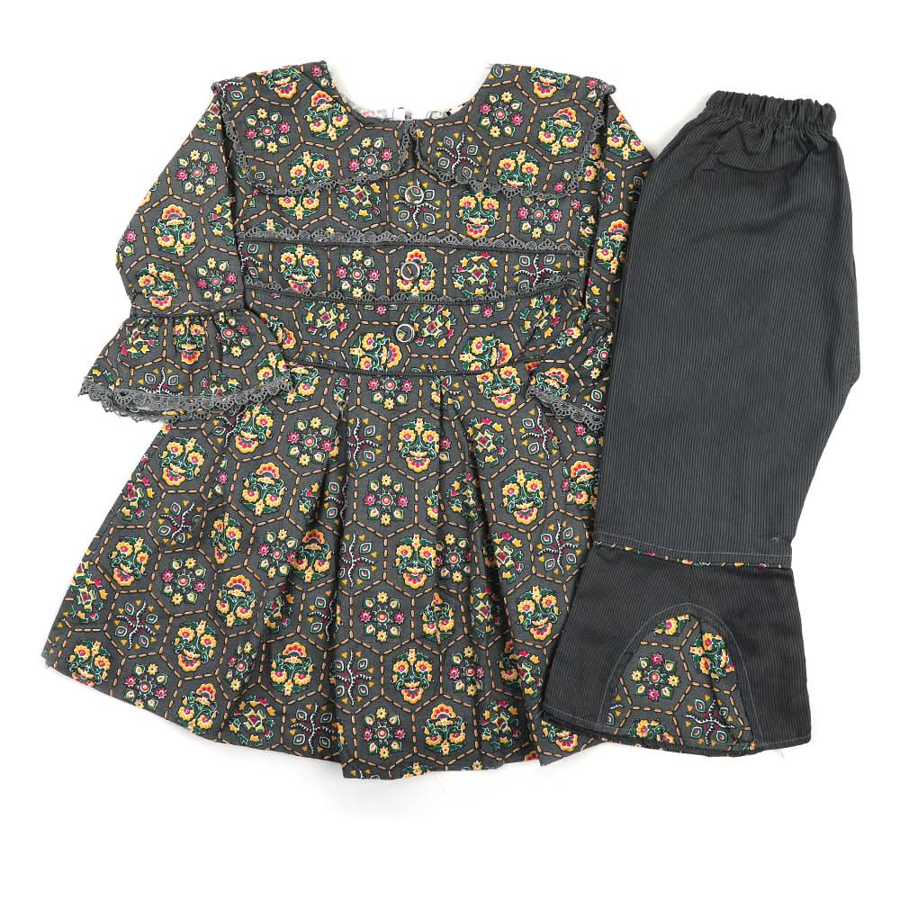 Girl Embroidered Shalwar Suit - Grey, Girls Shalwar Kameez, Chase Value, Chase Value