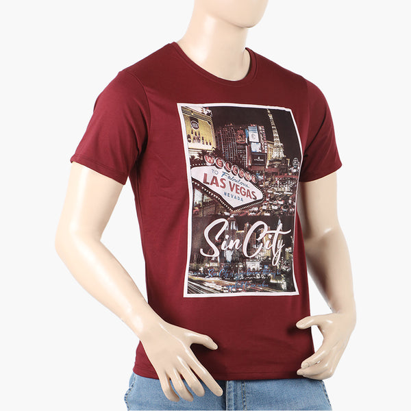Men's Round Neck Half Sleeves Printed T-Shirt - Maroon, Men's T-Shirts & Polos, Chase Value, Chase Value