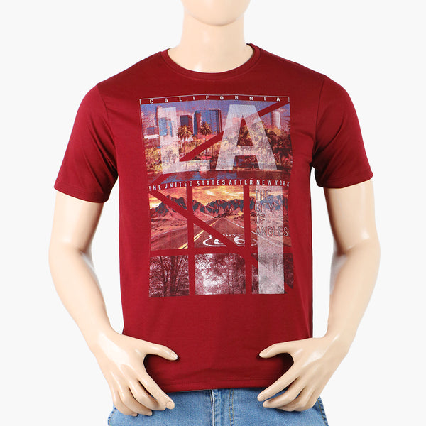 Men's Round Neck Half Sleeves Printed T-Shirt - Maroon, Men's T-Shirts & Polos, Chase Value, Chase Value