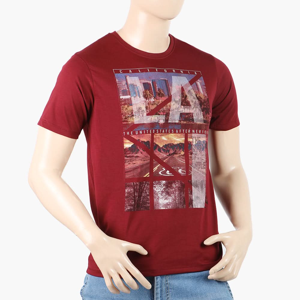 Men's Round Neck Half Sleeves Printed T-Shirt - Maroon, Men's T-Shirts & Polos, Chase Value, Chase Value