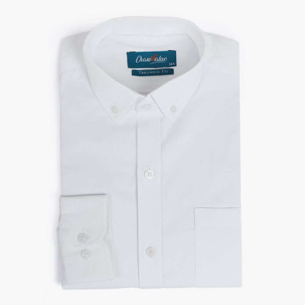 Men's Formal Plain Button Down Shirt - White, Men's Shirts, Chase Value, Chase Value