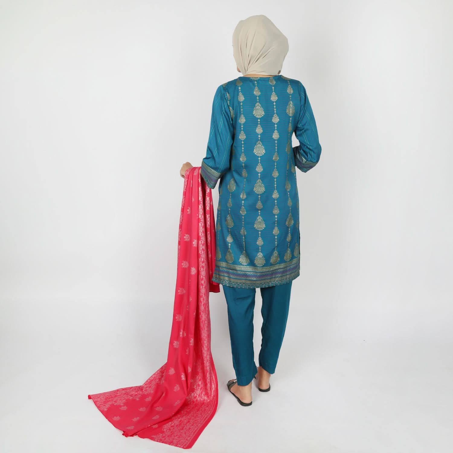 Women's Printed Stitched 03pcs Suit - Steel Green, Women Shalwar Suits, Chase Value, Chase Value