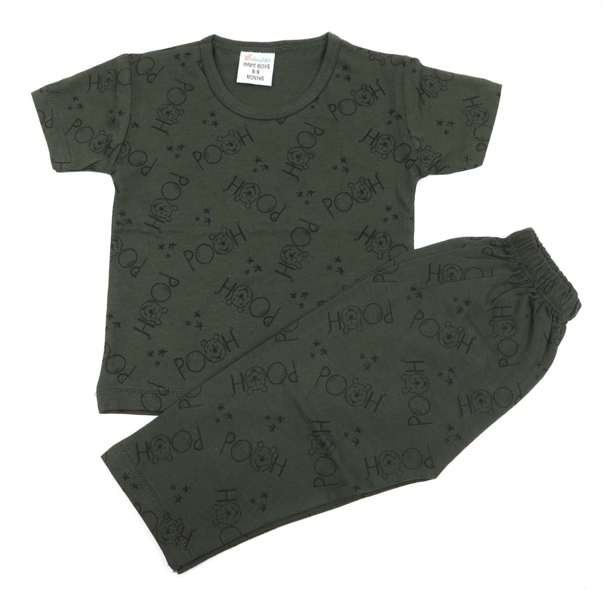 Newborn Boys Round Neck Half Sleeves Night Suit - Dark Green, Newborn Boys Sets & Suits, Chase Value, Chase Value