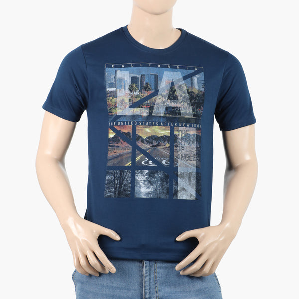 Men's Round Neck Half Sleeves Printed T-Shirt - Dark Blue, Men's T-Shirts & Polos, Chase Value, Chase Value