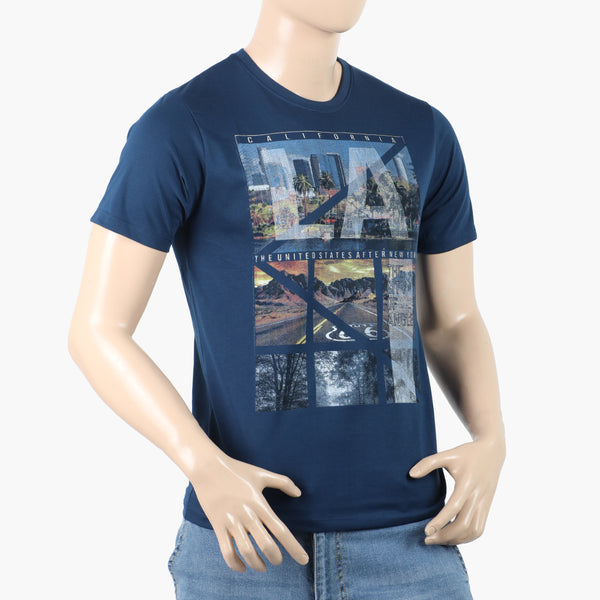 Men's Round Neck Half Sleeves Printed T-Shirt - Dark Blue