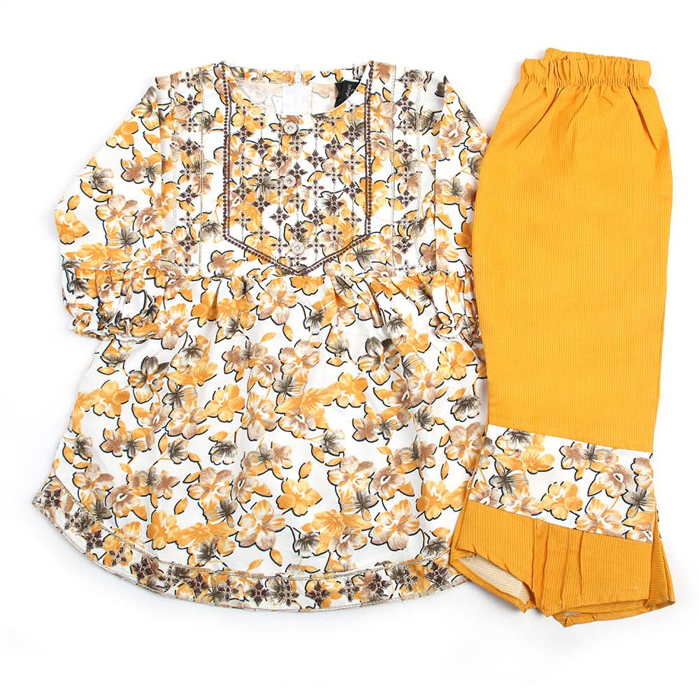 Girl Embroidered Shalwar Suit - Yellow, Girls Shalwar Kameez, Chase Value, Chase Value
