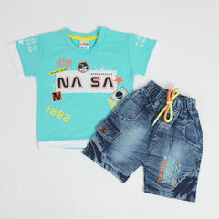 Newborn Boys Denim Suit - Sea Green