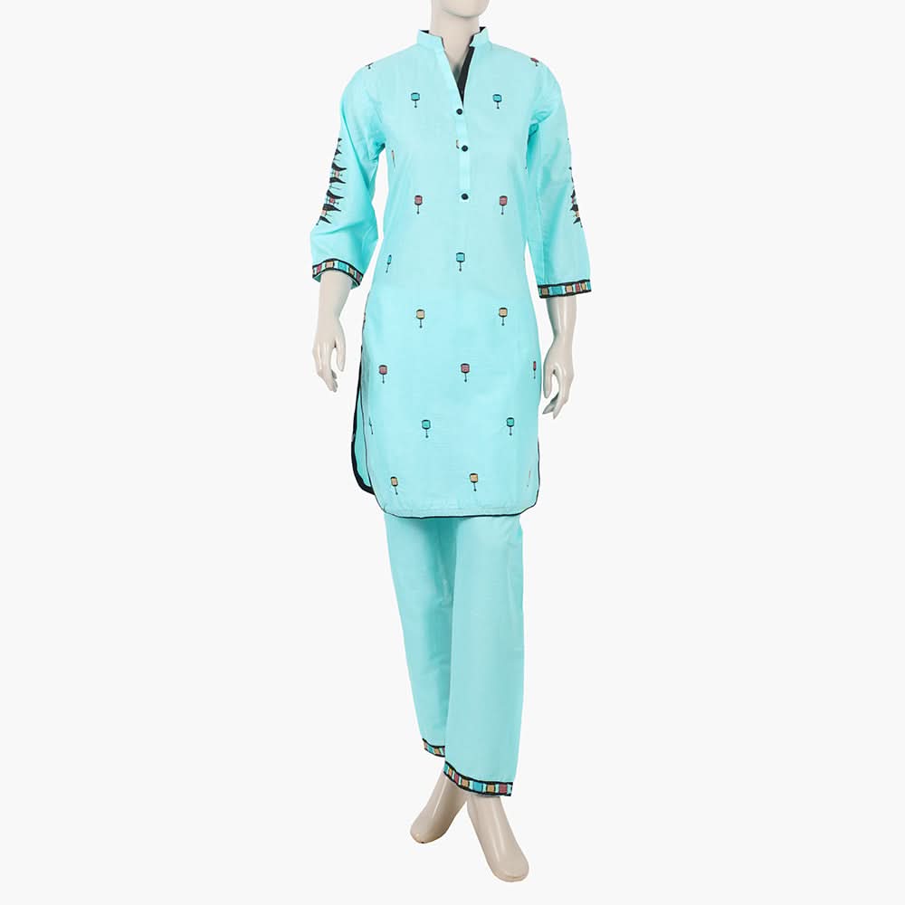 Girls Teens Embroidered Stitched 2Pcs Shalwar Suit - Sea Green, Women Shalwar Suits, Chase Value, Chase Value