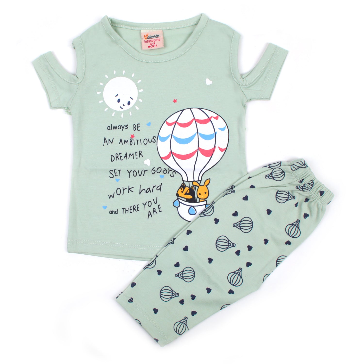 Newborn Girls Half Sleeves Suit - Light Green, Newborn Girls Sets & Suits, Chase Value, Chase Value