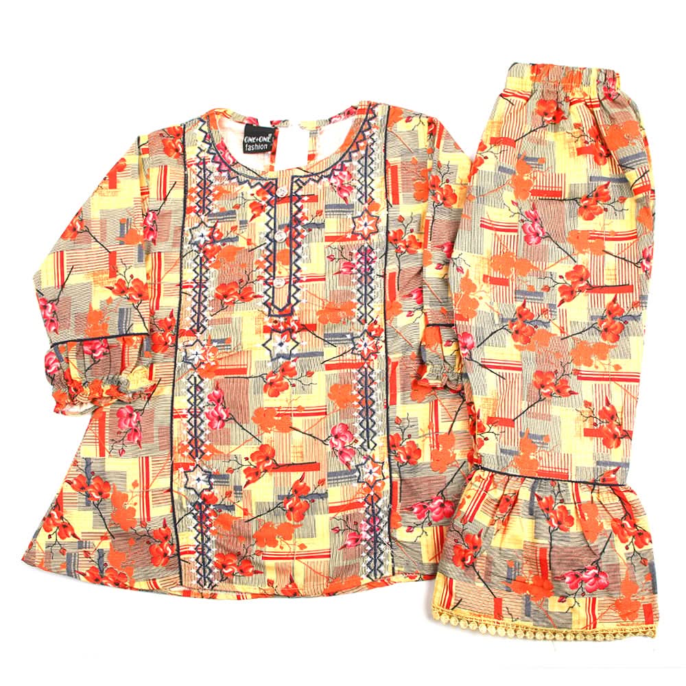 Girl Embroidered Shalwar Suit - Yellow, Girls Shalwar Kameez, Chase Value, Chase Value