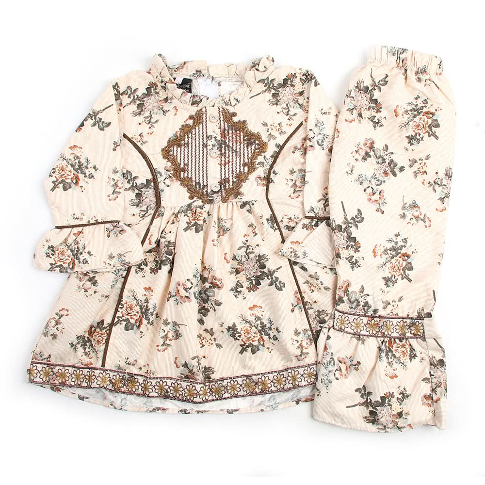 Girl Embroidered Shalwar Suit - Fawn, Girls Shalwar Kameez, Chase Value, Chase Value