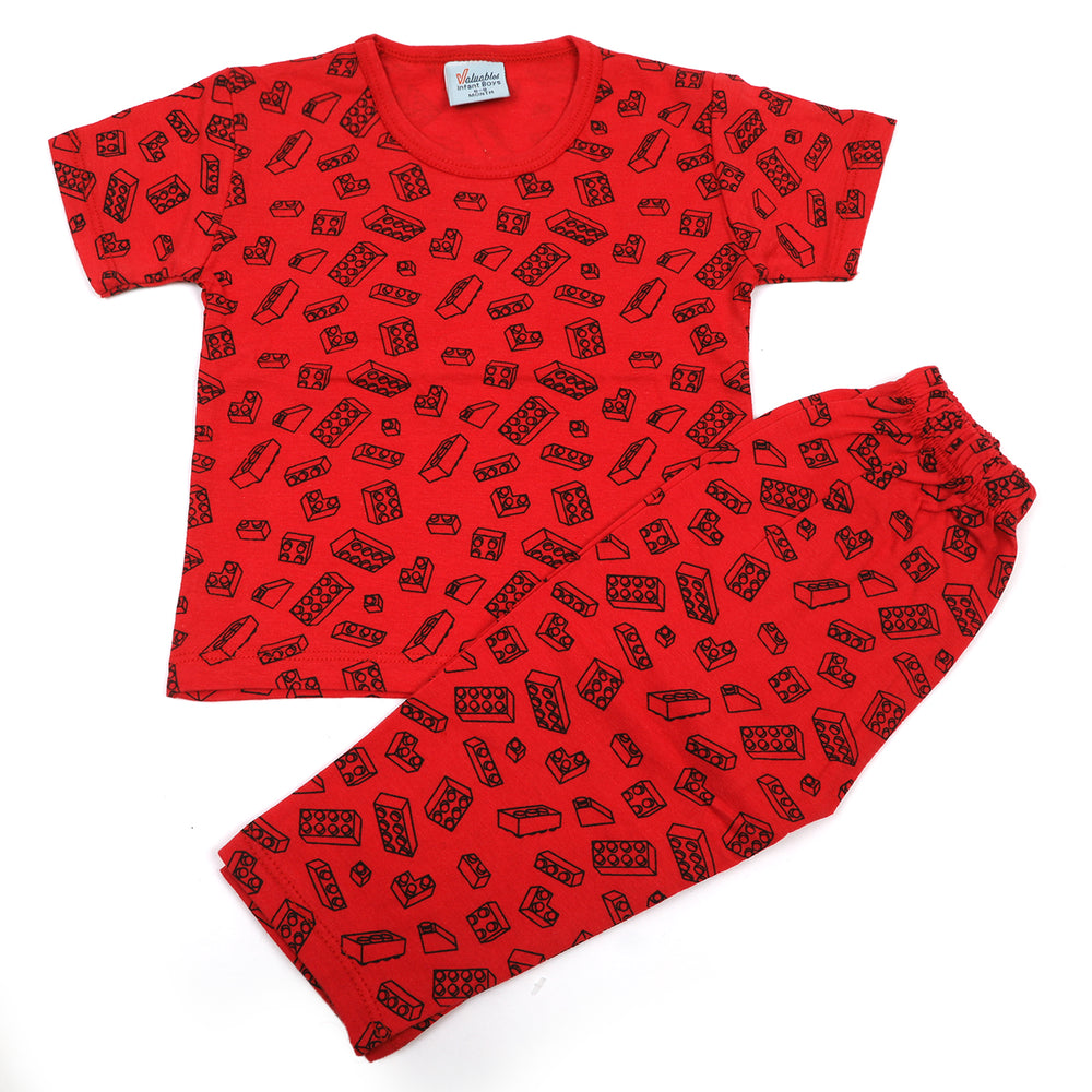 Newborn Boys Round Neck Half Sleeves Night Suit - Red, Newborn Boys Sets & Suits, Chase Value, Chase Value