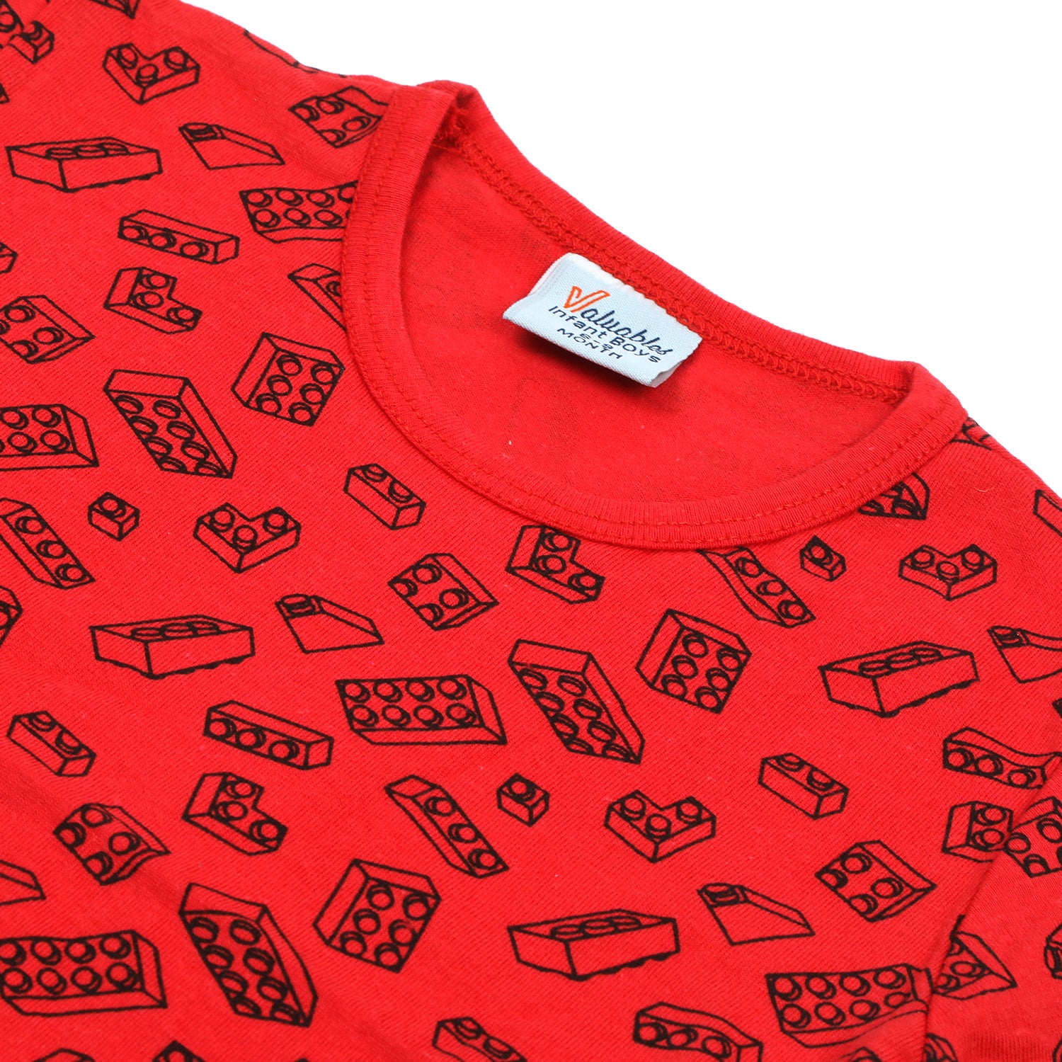 Newborn Boys Round Neck Half Sleeves Night Suit - Red, Newborn Boys Sets & Suits, Chase Value, Chase Value