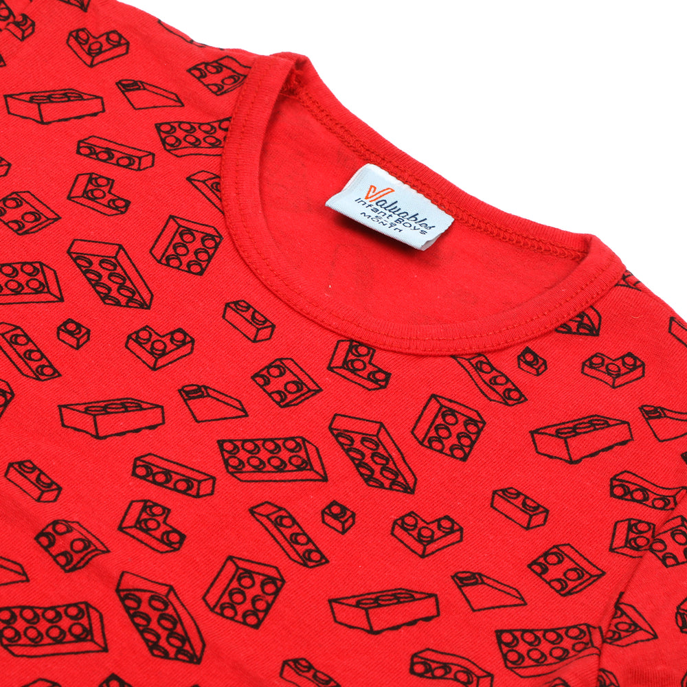 Newborn Boys Round Neck Half Sleeves Night Suit - Red, Newborn Boys Sets & Suits, Chase Value, Chase Value