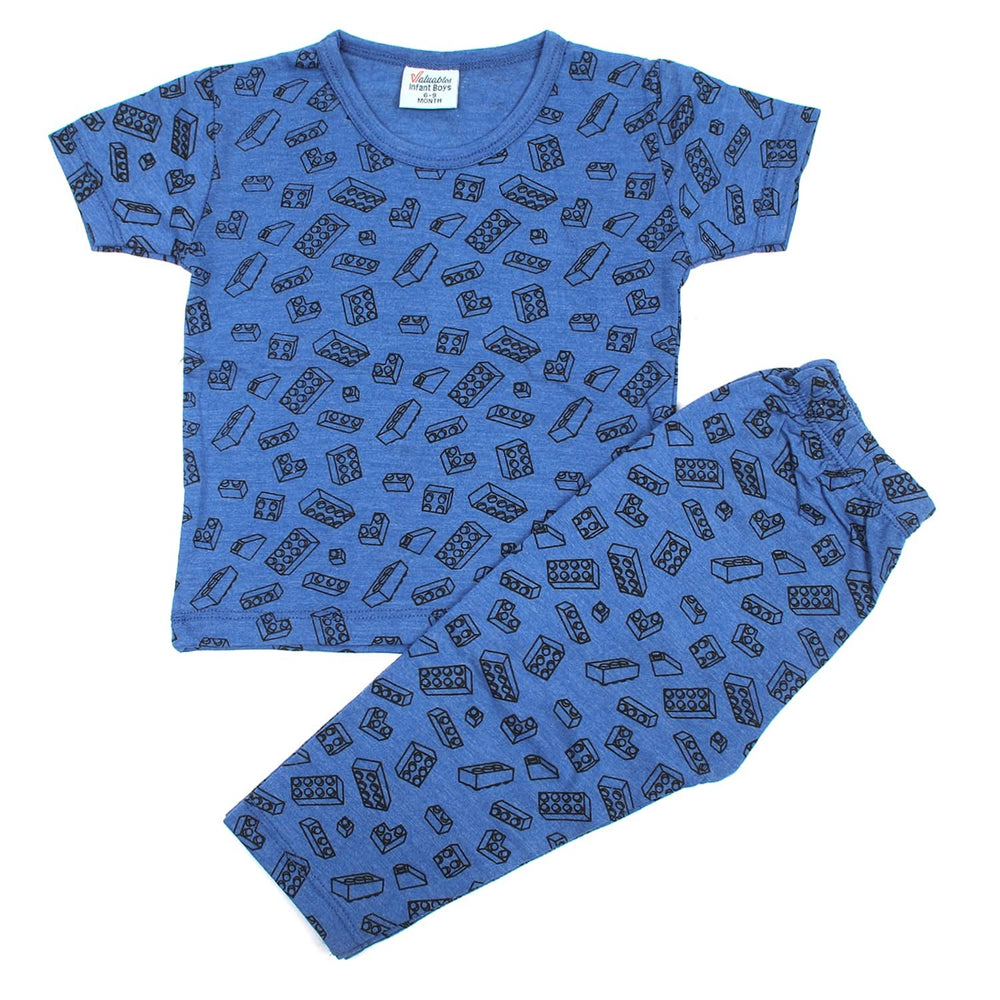 Newborn Boys Round Neck Half Sleeves Night Suit - Royal Blue, Newborn Boys Sets & Suits, Chase Value, Chase Value