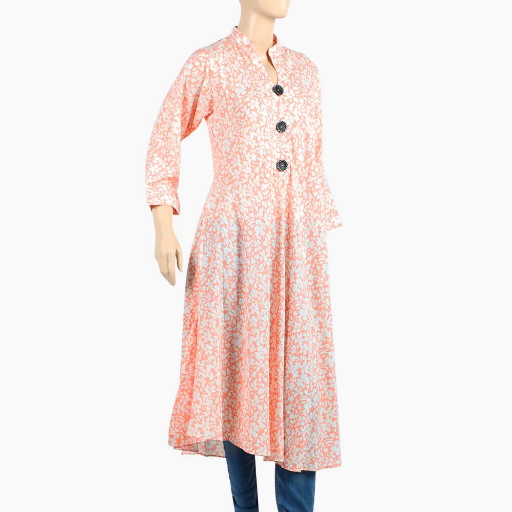 Women's Jalpari Printed Stitched Kurti - Orange, Women Ready Kurtis, Chase Value, Chase Value