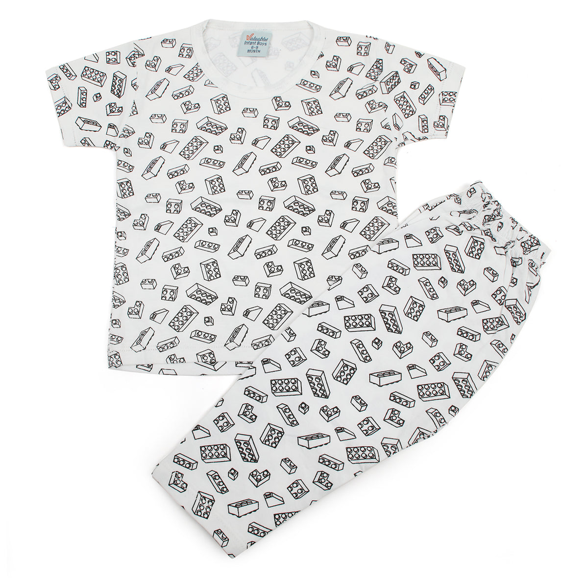 Newborn Boys Round Neck Half Sleeves Night Suit - White, Newborn Boys Sets & Suits, Chase Value, Chase Value