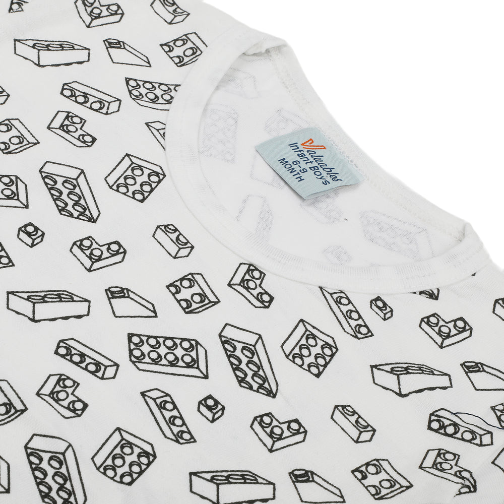 Newborn Boys Round Neck Half Sleeves Night Suit - White, Newborn Boys Sets & Suits, Chase Value, Chase Value