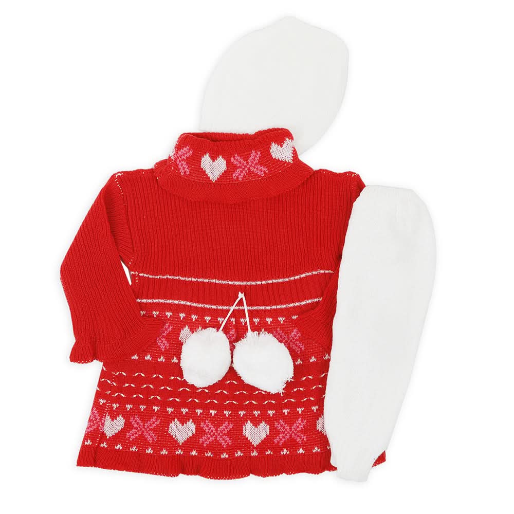 Newborn Girls Full Sleeves Sweater Suit - Red, Newborn Girls Sets & Suits, Chase Value, Chase Value