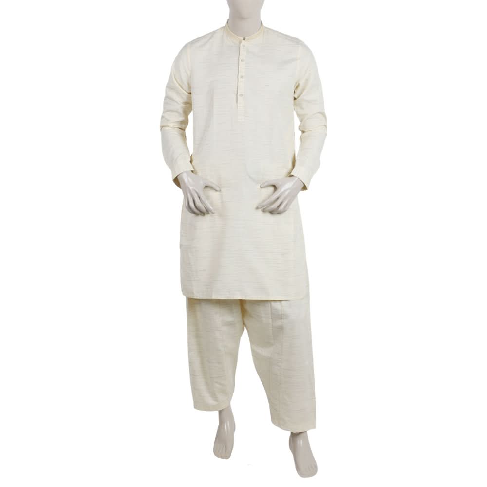 Men's Embroidered Kurta Shalwar Suit - Cream, Men's Shalwar Kameez, Chase Value, Chase Value