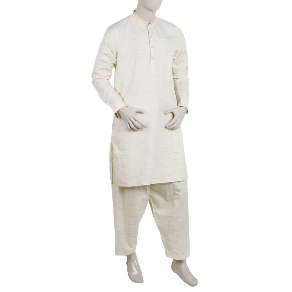 Men's Embroidered Kurta Shalwar Suit - Cream, Men's Shalwar Kameez, Chase Value, Chase Value