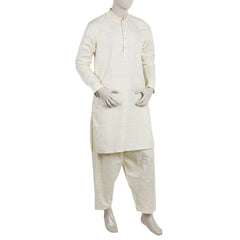 Men's Embroidered Kurta Shalwar Suit - Cream