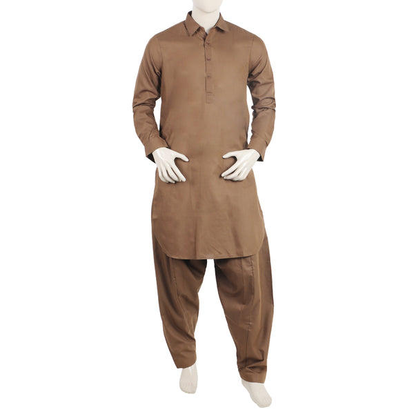 Men's Stitched Shalwar Suit - Brown