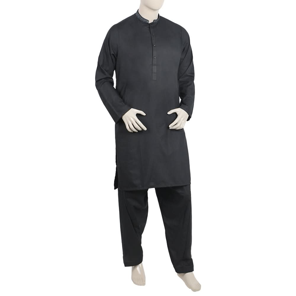 Men's Embroidered Stitched Shalwar Suit - Black, Men's Shalwar Kameez, Chase Value, Chase Value
