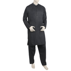 Men's Embroidered Stitched Shalwar Suit - Black