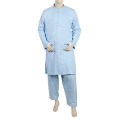 Men's Embroidered Stitched Shalwar Suit - Sky Blue