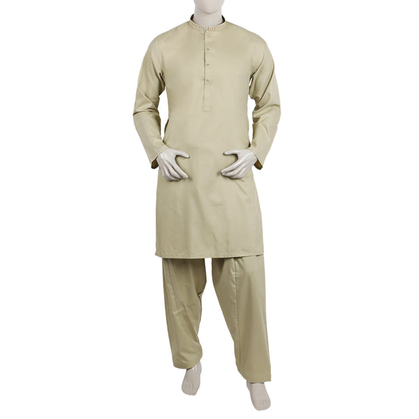 Men's Embroidered Stitched Shalwar Suit - Slate Grey