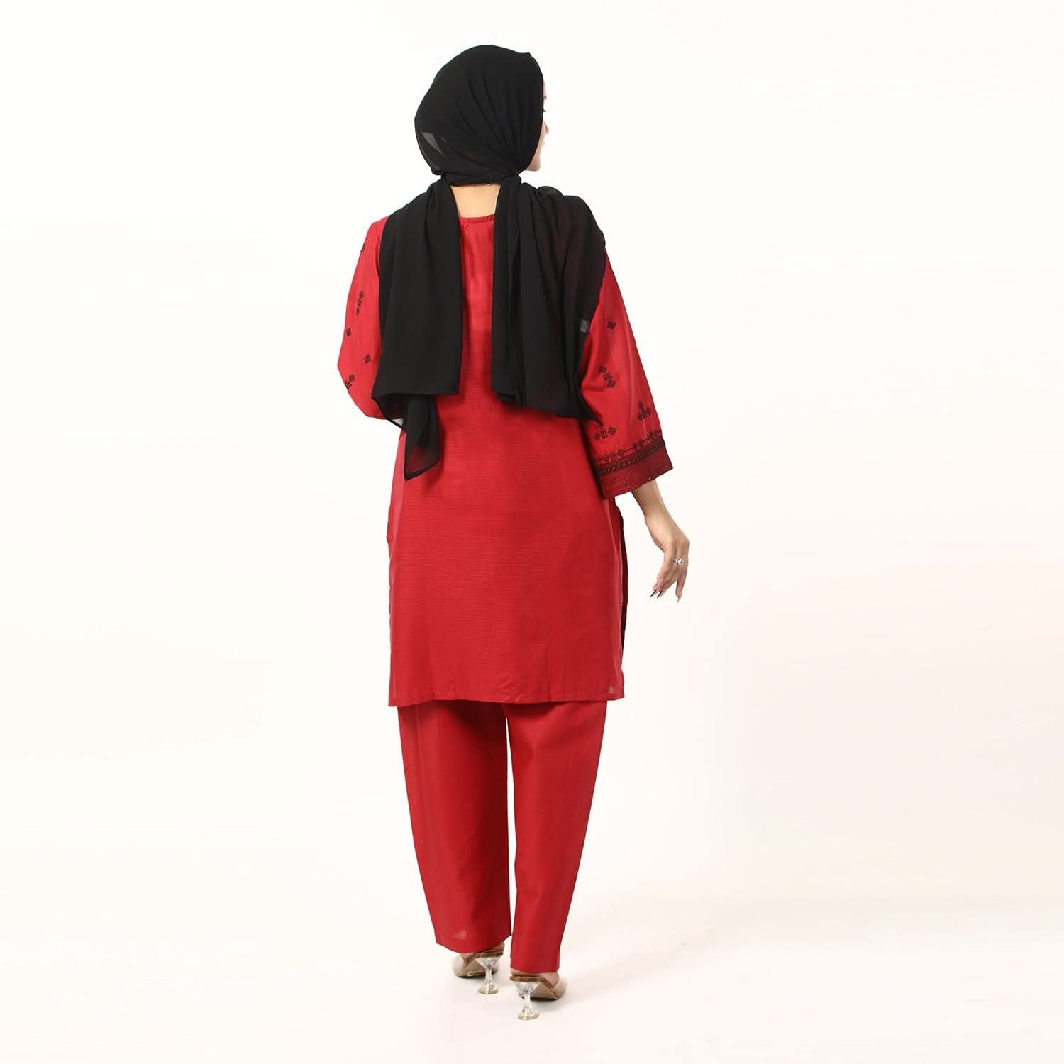 Women's Cotton Embroidered 2Pcs Suit - Red, Women Shalwar Suits, Chase Value, Chase Value