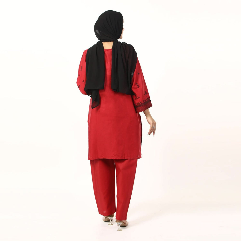 Women's Cotton Embroidered 2Pcs Suit - Red, Women Shalwar Suits, Chase Value, Chase Value