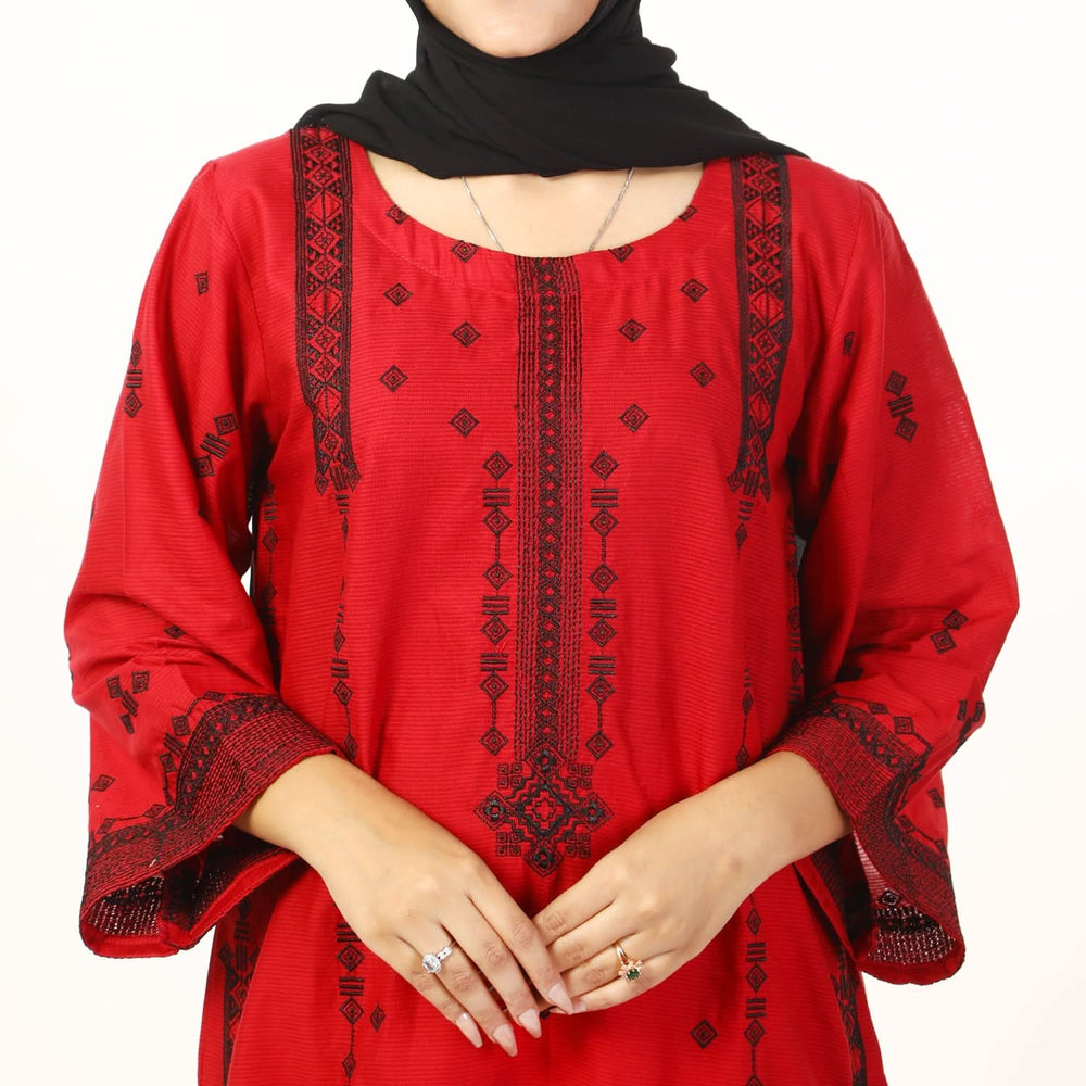 Women's Cotton Embroidered 2Pcs Suit - Red, Women Shalwar Suits, Chase Value, Chase Value