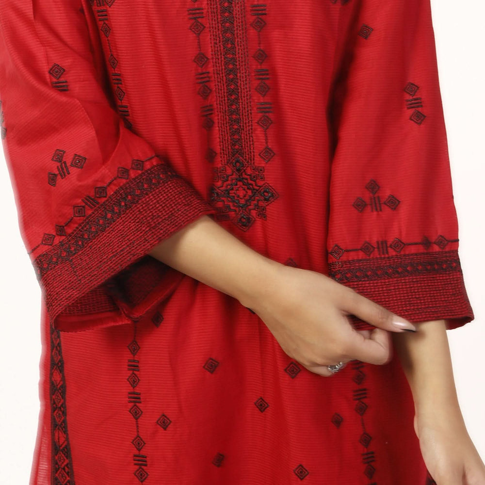Women's Cotton Embroidered 2Pcs Suit - Red, Women Shalwar Suits, Chase Value, Chase Value