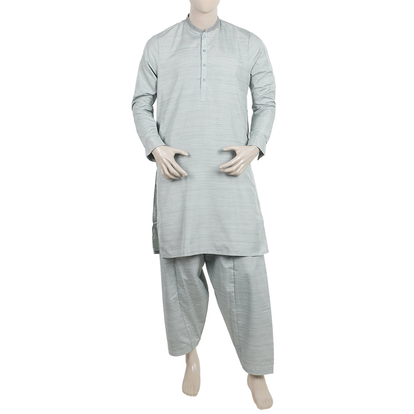 Men's Embroidered Kurta Shalwar Suit - Green