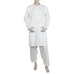 Men's Embroidered Stitched Shalwar Suit - White