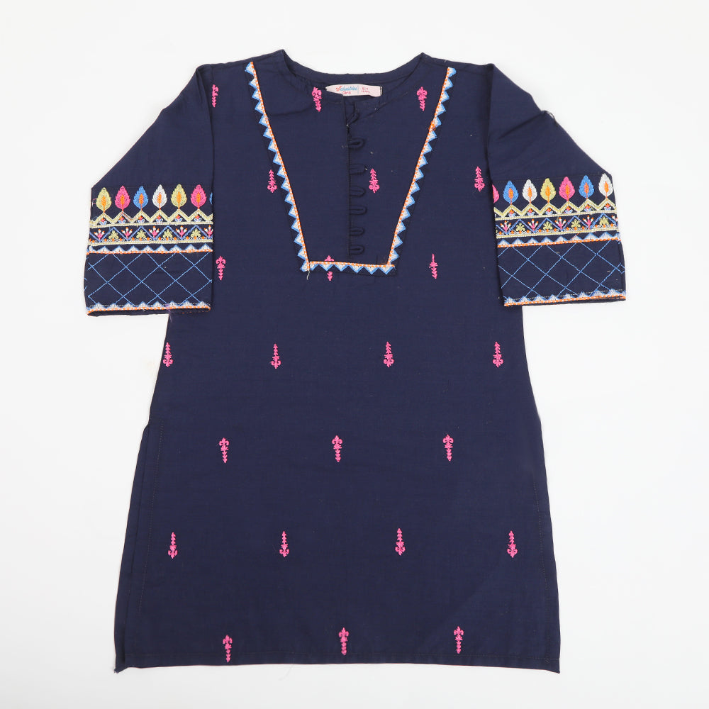 Girls Embroidered Kurti - Navy Blue, Girls Kurti, Chase Value, Chase Value