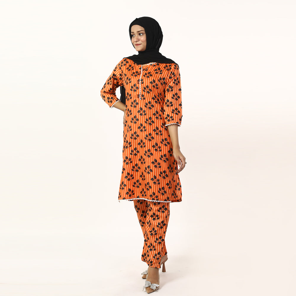 Women'S Printed Co-Ord Set Suit - Orange, Women Co-Ord Set, Chase Value, Chase Value