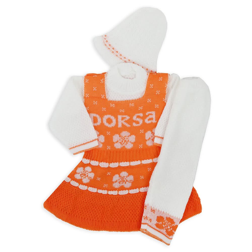 Newborn Girls Full Sleeves Sweater Suit - Orange, Newborn Girls Sets & Suits, Chase Value, Chase Value