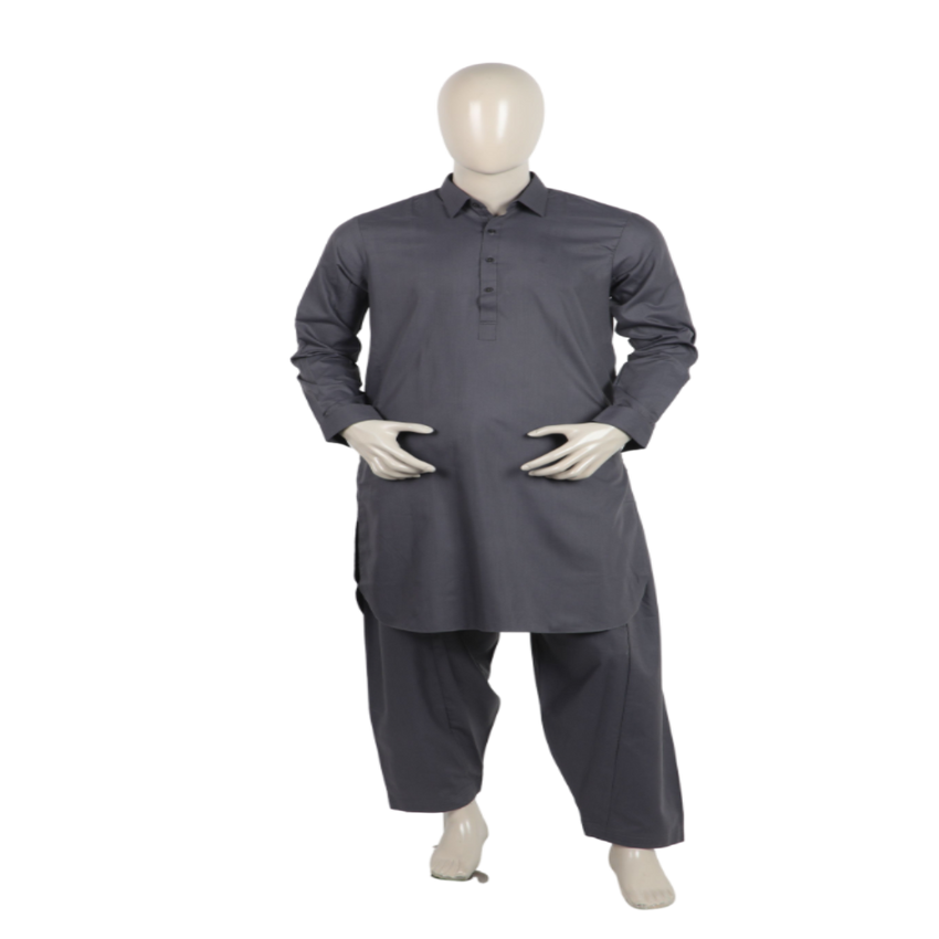 Men's Stitched Shalwar Suit - Charcoal Grey