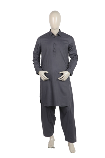 Men's Stitched Shalwar Suit - Charcoal Grey