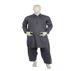 Men's Stitched Shalwar Suit - Charcoal Grey