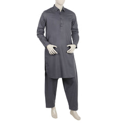 Men's Stitched Shalwar Suit - Charcoal Grey