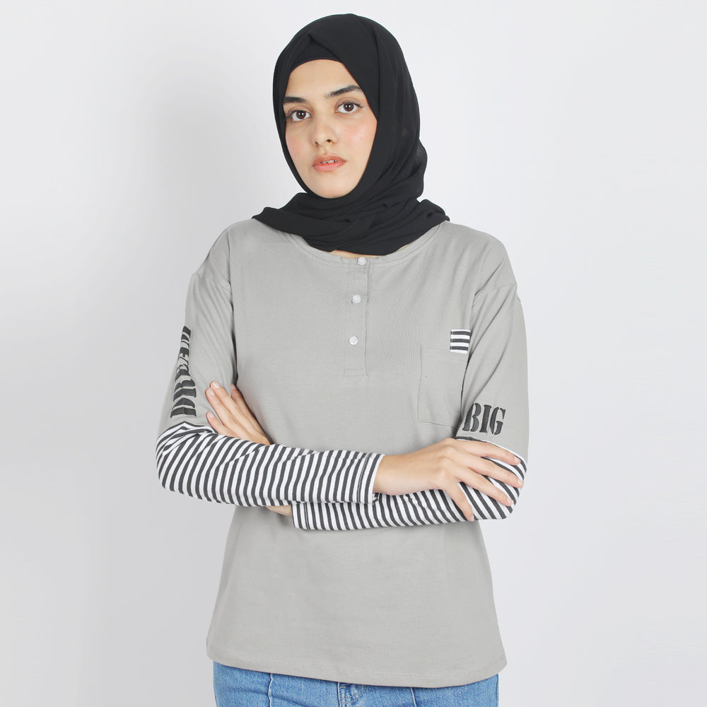 Eminent Women's Full Sleeves T-Shirt - Frost Grey, Women T-Shirts & Tops, Eminent, Chase Value