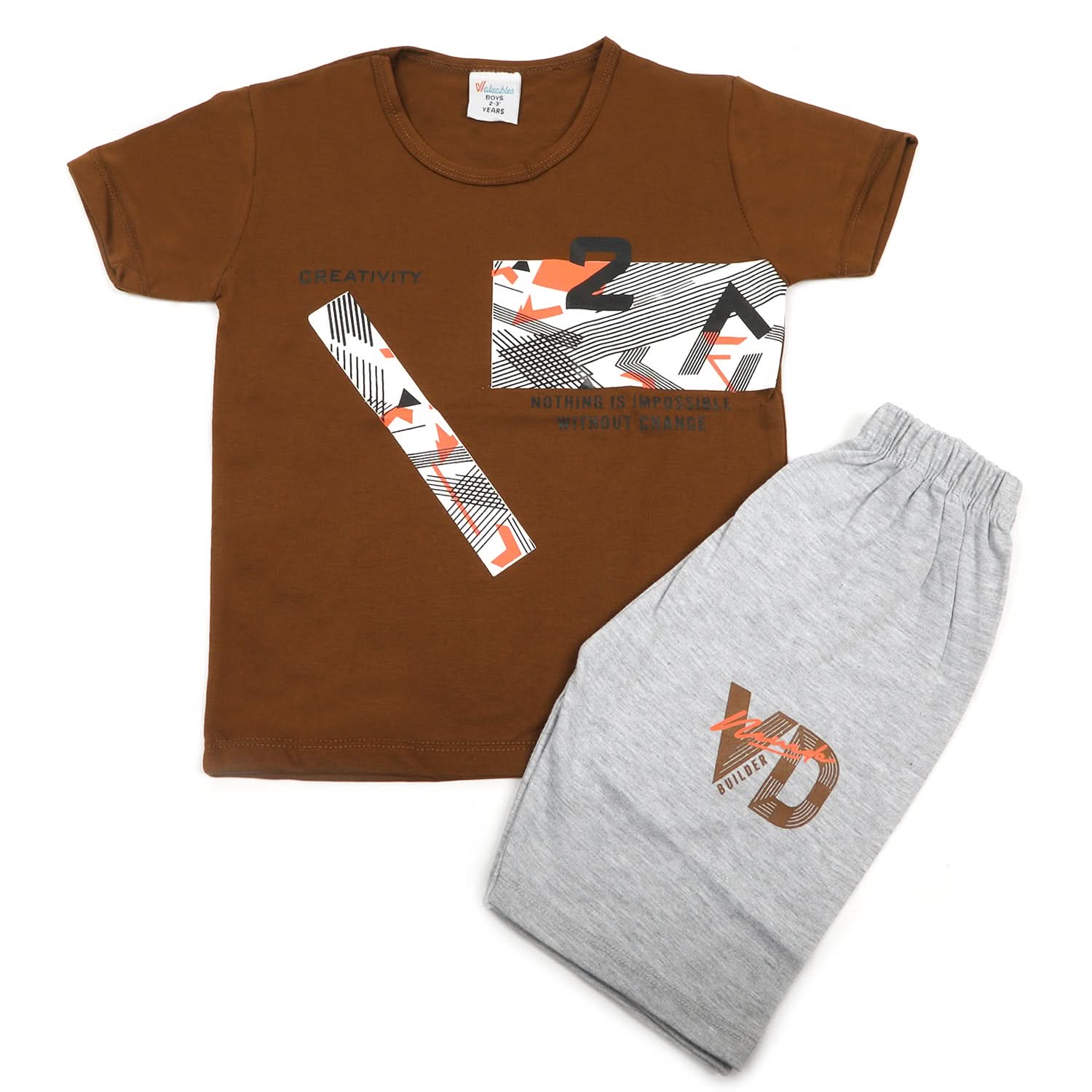 Boys Half Sleeves Short Suit - Dark Brown, Boys Sets & Suits, Chase Value, Chase Value