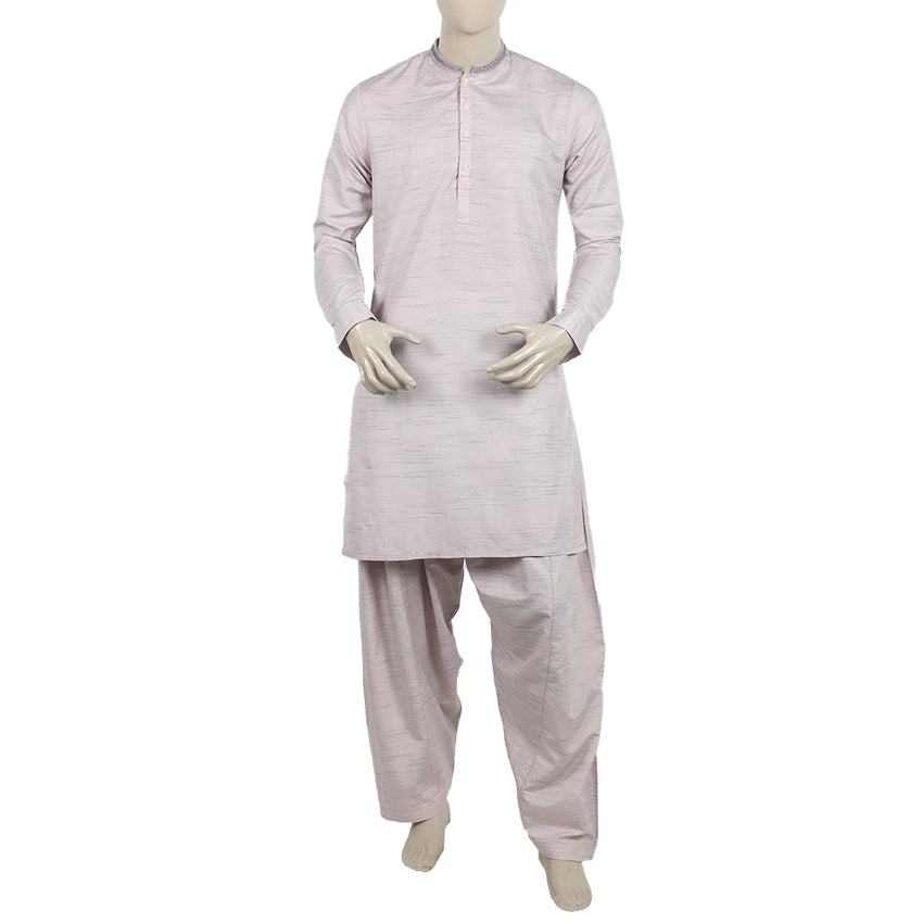 Men's Embroidered Kurta Shalwar Suit - Peach