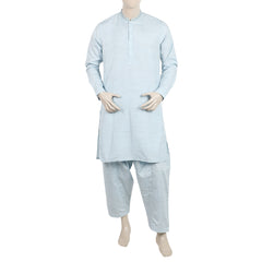 Men's Embroidered Kurta Shalwar Suit - Blue