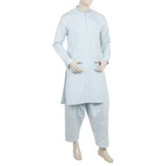 Men's Embroidered Kurta Shalwar Suit - Blue